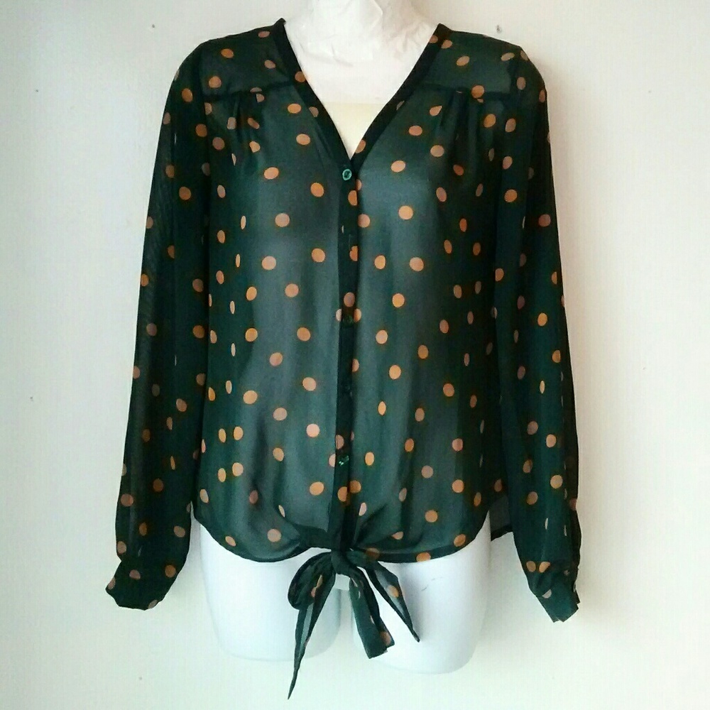 MINE Green Button down Vneck Shirt